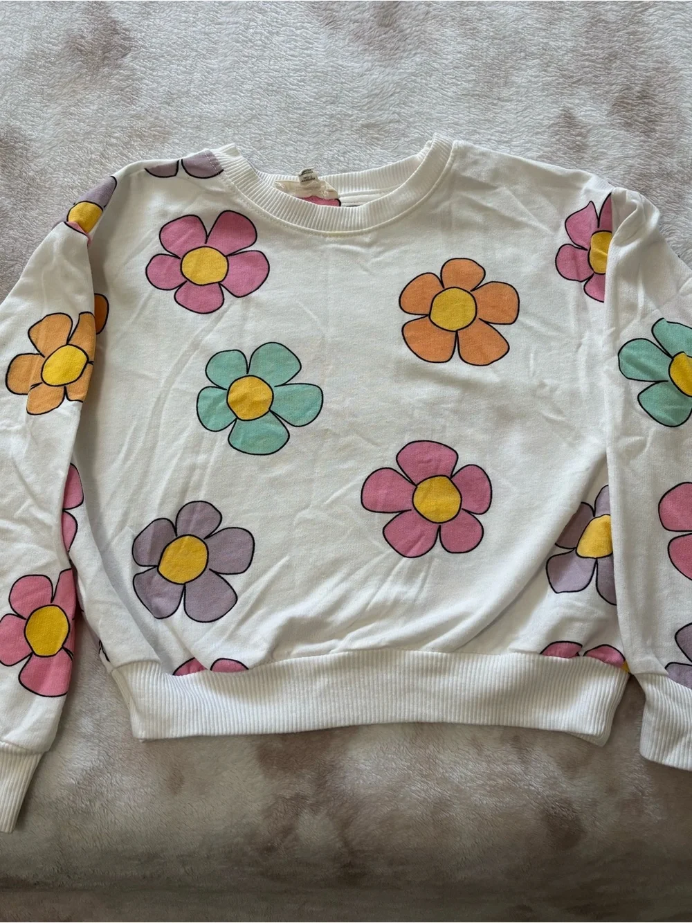 Kids White Floral Cotton Pajama Top – Colorful Flower Print Size/8